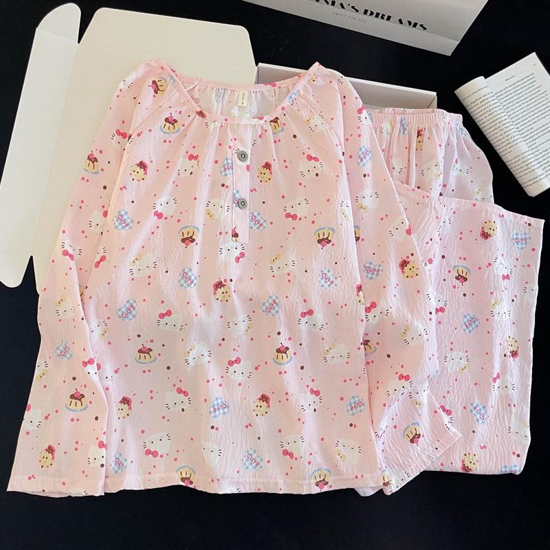 Women's Cloud Cotton Cartoon Pajama Set – Long Sleeve, Crew Neck, Plus Size, Outdoor Wear