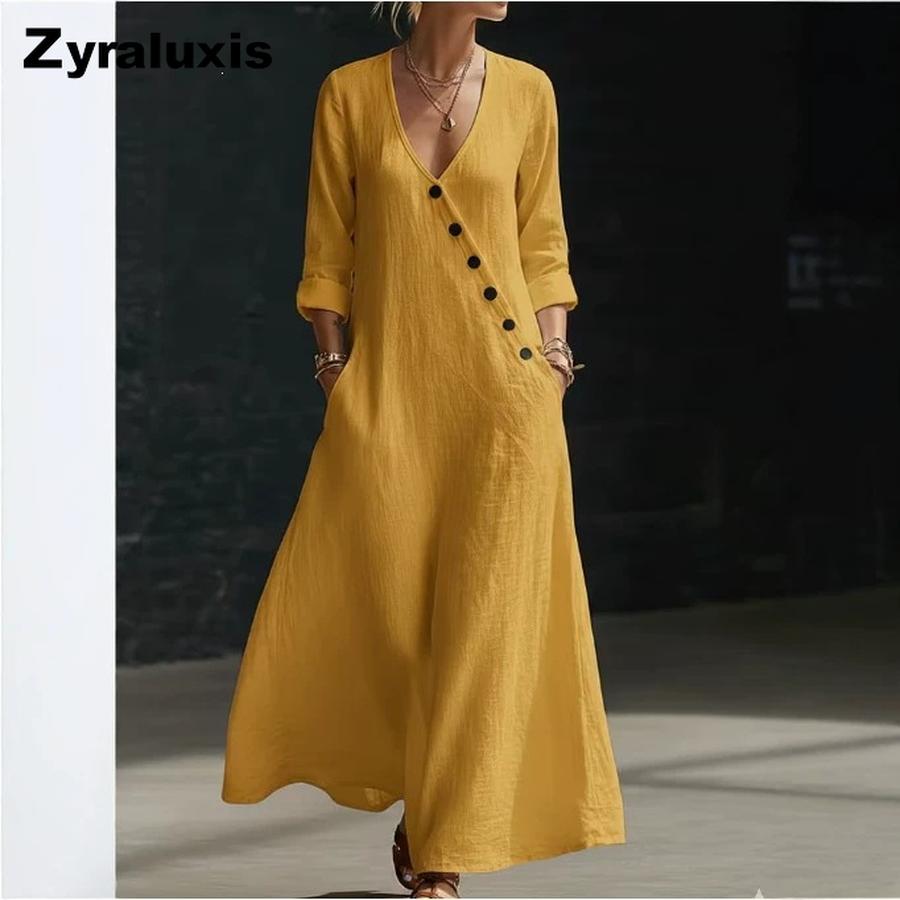 TikTok Summer Lazy Style V-Neck Pleated Swing A-Line Resort Maxi Dress Women One-Piece Long Dress
