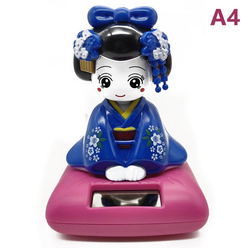 Solar Powered Japanese-Style Doll Car Ornament Kimono Girl Shaking Head Nod Head Cartoon Doll Dashboard Cute Car Decor