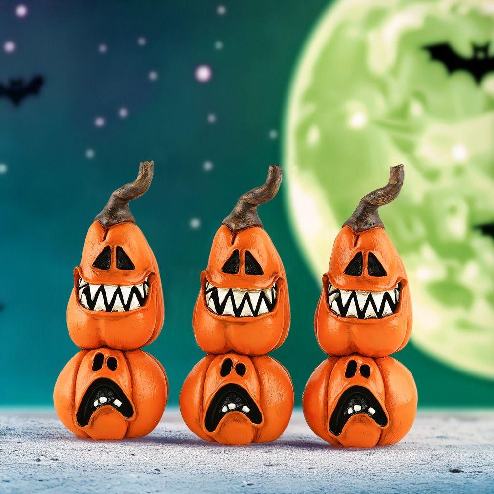 Resin Pumpkin Witch Black Cat Statue 3D Halloween Ornament  Holiday Party Supplies