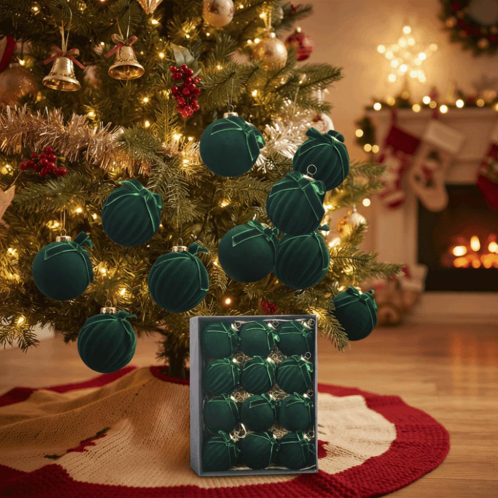 Ribbon Bowknot Flocked Tree Pendant Striped Texture Hanging Bowknot Balls Room Decor