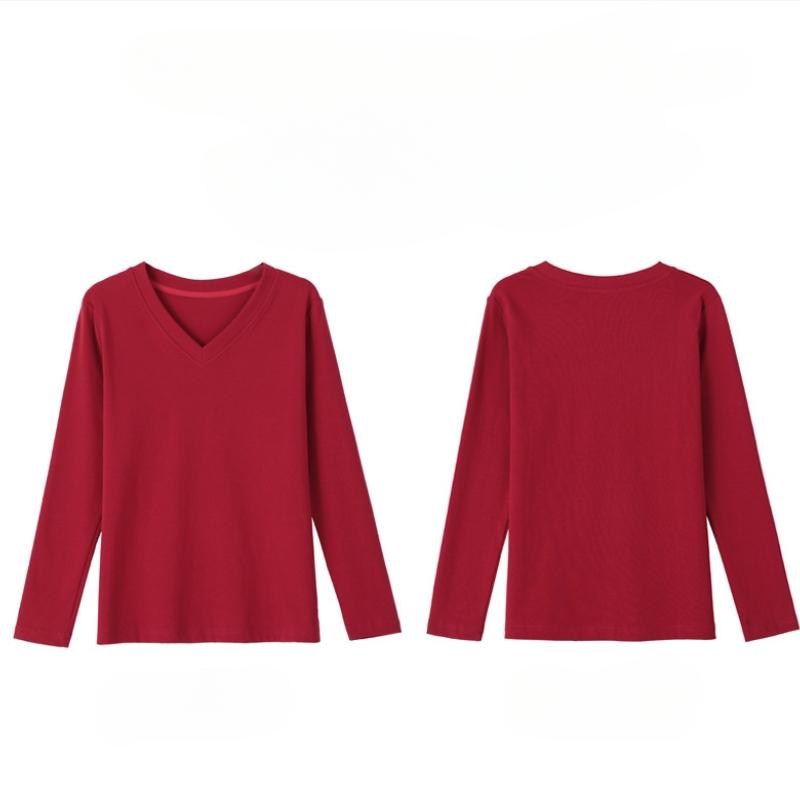 Women's Slim Fit V Neck Long Sleeve T-Shirt Solid Color Top for Spring and Fall Casual Shirts