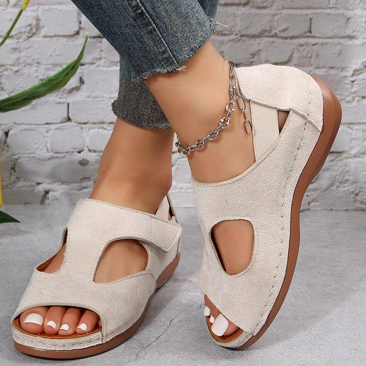 Summer and Autumn European and American Plus Size Versatile Fish Mouth Shoes Roman Sandals Flat Bottomed Low Heeled Women's Sandals Casual Shoes