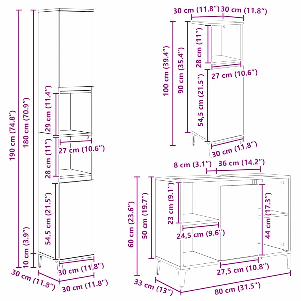 Bathroom Furniture Set with Shelf 3 pcs Artisan Oak Wood Based Material