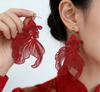 New Chinese Red Koi Ear Clips Without Ear Piercings, National Style, Festive And Exaggerated Earrings, Wedding Bride Earrings, Women