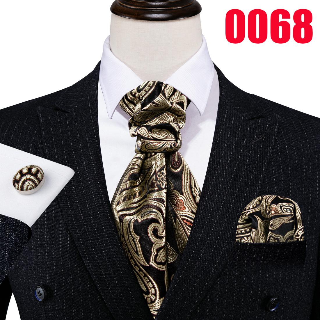 

Barry.Wang Чоловіча краватка з шовковим пейслі/квітковим принтом із краваткою Ascot Набір квадратних запонок