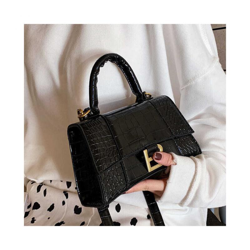 Henkeltasche Damen Alligator PU-Leder Sanduhr Handtasche Metall Schulter Messenger Bag