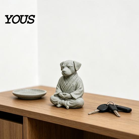 Waterproof Garden Ornament 3D Printed Meditating Dog Statue, Cute Zen Puppy Sculpture, Retro Desk Unique Table Decoration Decor for Home & Office,