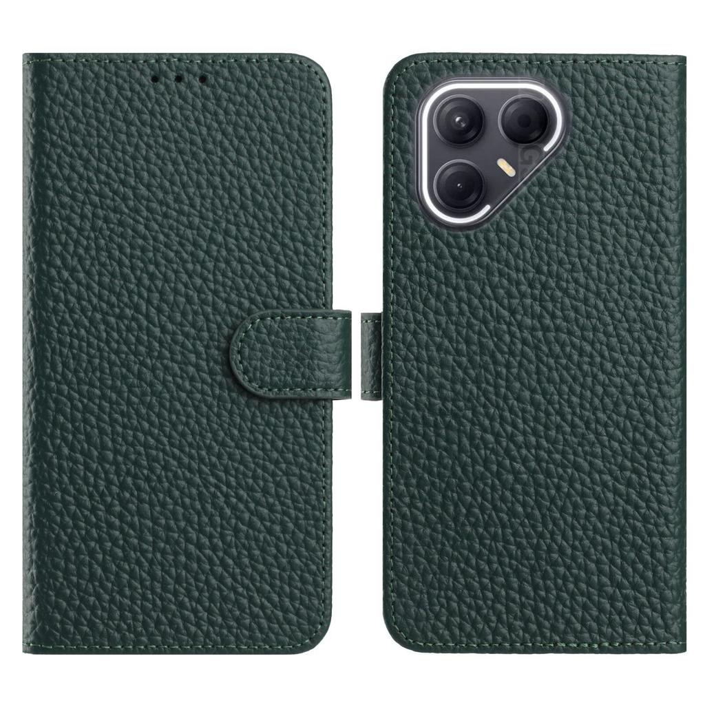 Für TECNO Pova 7 5G Hülle Brieftasche Ständer Litschi-Textur Echtes Rindsleder Klapphandyhülle