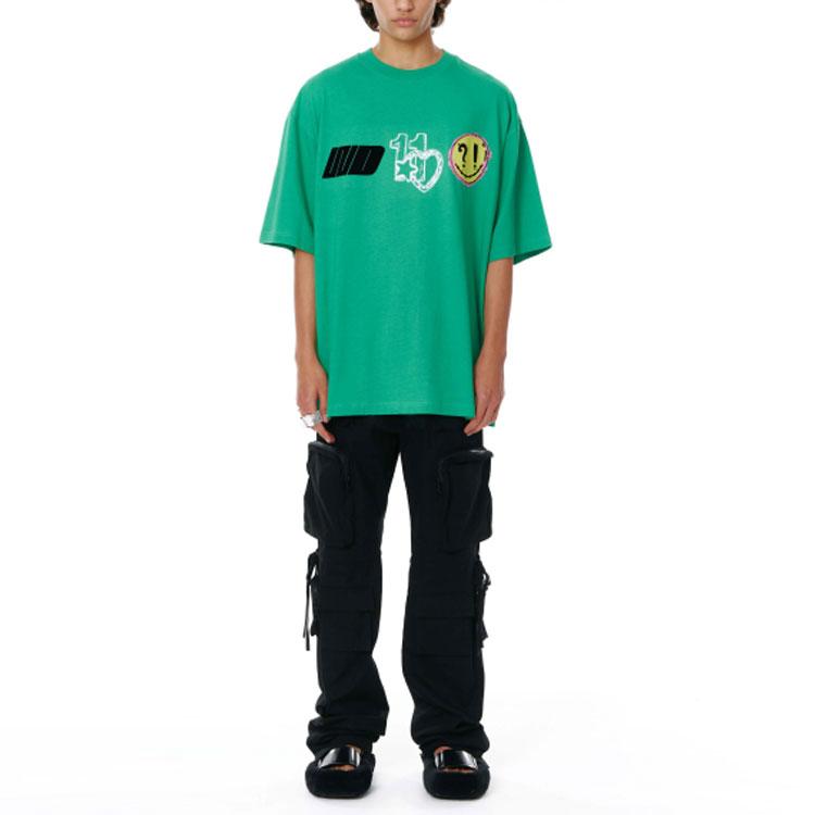 We11done Ss22 Logo Heart Pattern Printed Round Neck Short Sleeve T-Shirt Unisex T-Shirt Green WD-TT1-22-672-U-GR