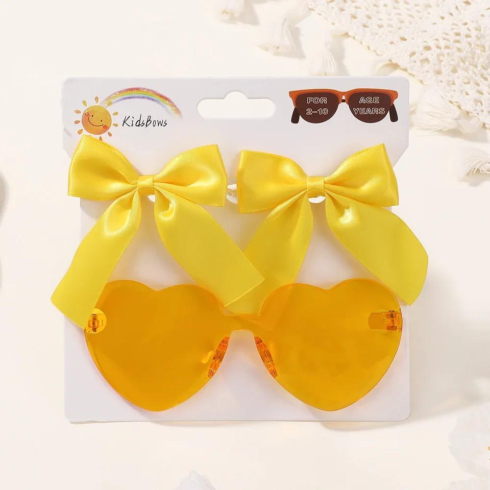 3pcs/Set Cartoon Peach Sunglasses with Ribbon Bows Hairclips for Kids Girls Summer Beach Hair Accessories Cute Hairgripes Glasse