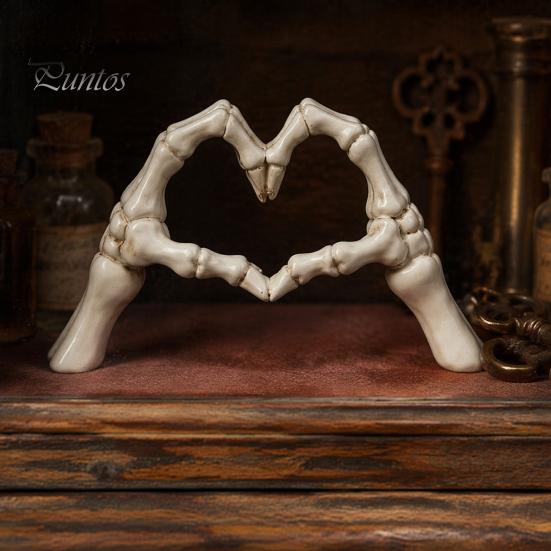 Dark Romantic Bedroom Decor Skeleton Hand Heart Gesture Resin Figurine, Halloween Figurine for Desk, Gothic Love Symbol Ornament Shelf Tabletop