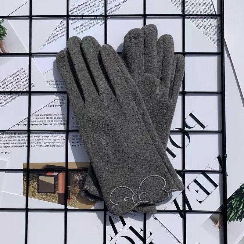 

Перчатки из немецкого бархата с термовышивкой в виде бабочки, утолщенные бархатные перчатки для езды на открытом воздухе с сенсорным экраном для женщин One Size