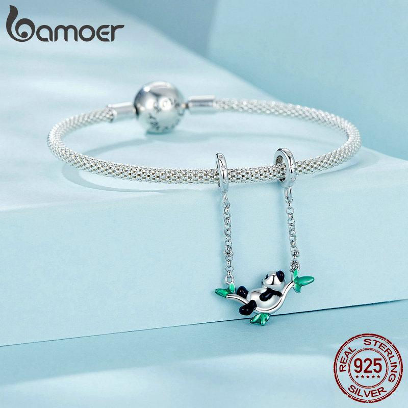 WOSTU 925 Sterling Silver Enamel Animals Bamboo Panda Pendant Lovely Pet Beads Fit Original Bracelet Bangle DIY Jewelry Gift