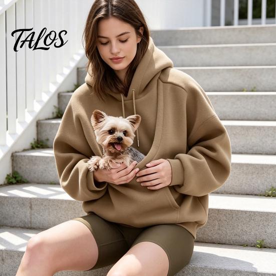 Dog Pouch Sweatshirt Women Pet Sling Hoodie, Oversized Hooded with Kangaroo Pouch, Cat Fleece Pullover Top