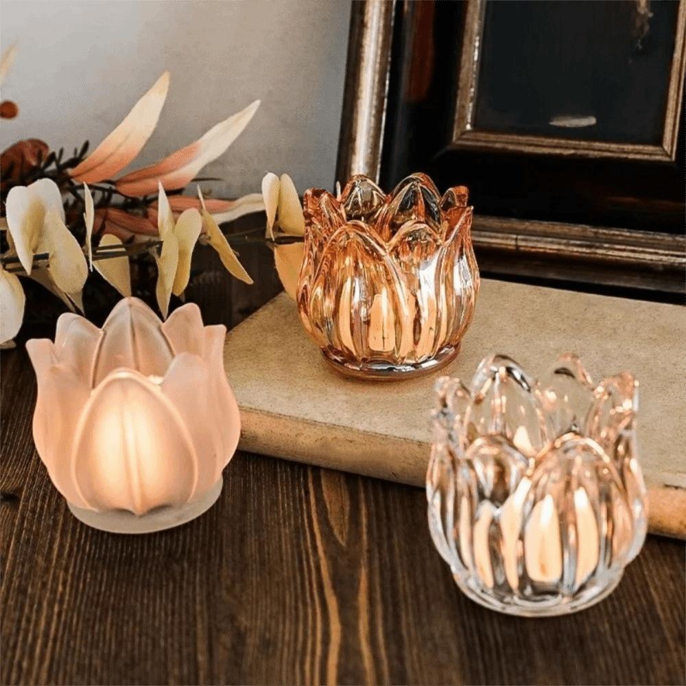 2PCS Vintage Glass Candle Holder Mini Candle Cup Elegant Candlestick Holder  Home Party