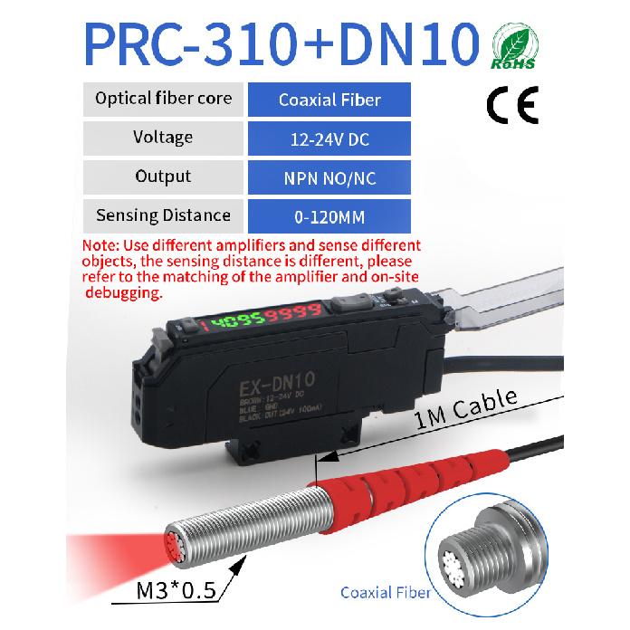 GTRIC Diffuse Reflective Fiber Optic Sensor Kit with Separate Amplifier High Precision12-24V DC NPN NO/NC Photoelectric Sensor