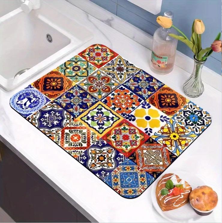

Bohemian Drain Mat Dish Drying Placemats for Table Silicone Mat Table Mat Kitchen Decoration Accessories Coasters (as the picture,20x30cm)