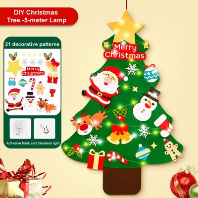 DIY Felt Christmas Tree with 21 Ornaments for Toddlers Kids Home Wall Door Hanging Christmas Craft Kit with String Lights for Xmas Party Supplies