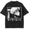 Rare Sailors Moon Summer Fashion Washed Black Cotton Pure Cotton Roundneck Shortsleeved Tshirt For Unisex