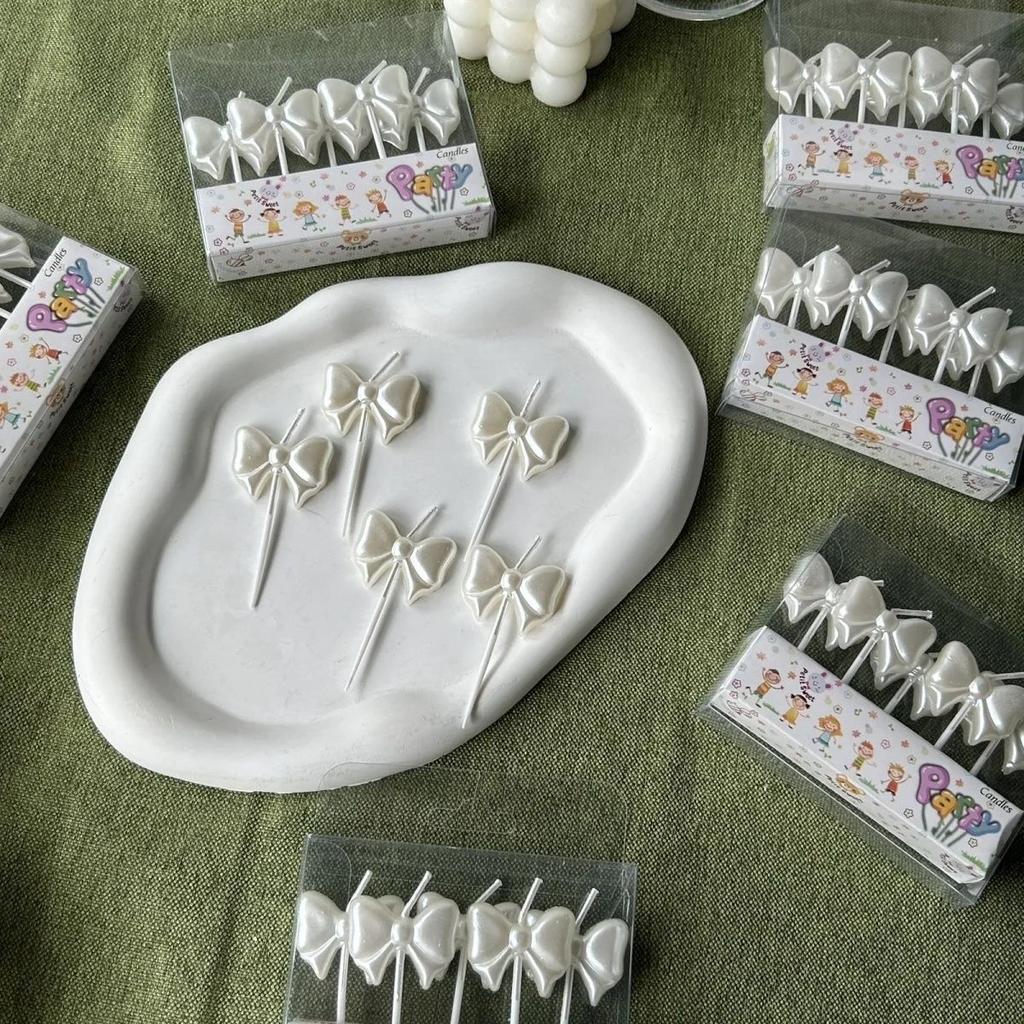 5pcs Bow Cake Candle Pink White Cute Creative Romantic Valentine's Day Candles Party Cake Happy Birthday Decoration Decor