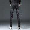Black Jeans Men's Autumn High-end Trend Embroidery Printing Slim Spring and Autumn Models Small Foot Jeans Trousers