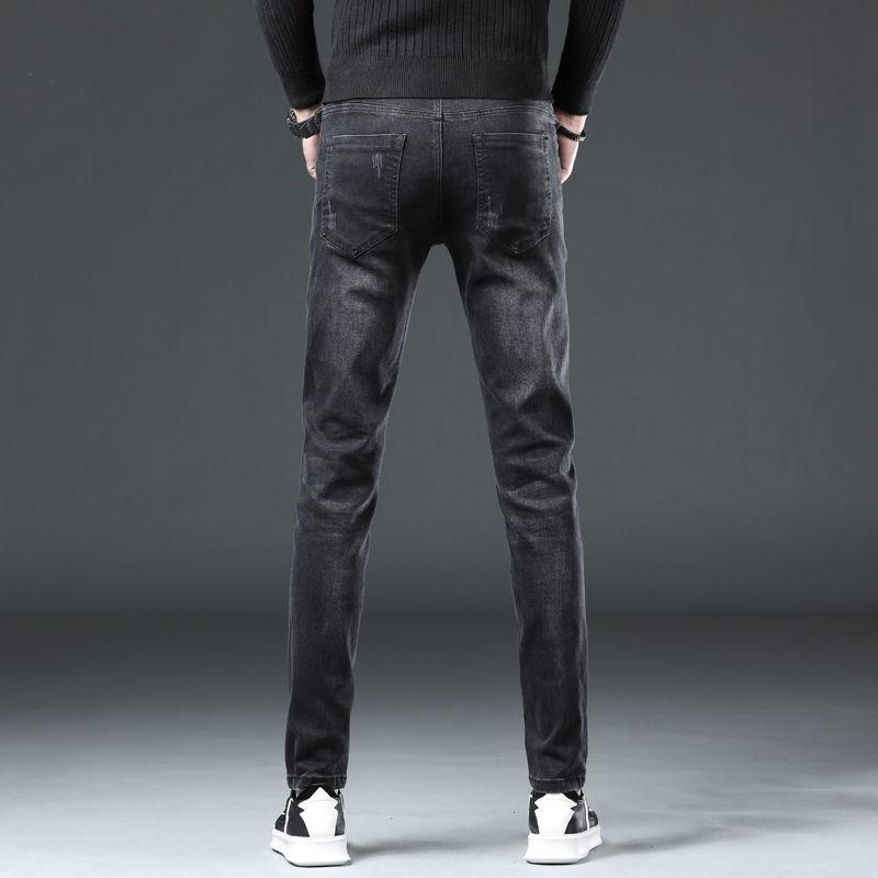 Černé džíny pánské podzimní high-end trendový potisk výšivkou Tenké jarní a podzimní modely small foot jeans kalhoty