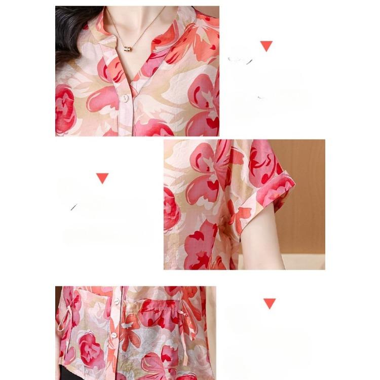 Summer Floral Blouse Women Loose Fit Slimming Beautiful Stylish Short Sleeve Shirt