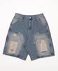 WEGO Double Knee Distressed Denim Medium Streetwear Men's Shorts, Medium, Denim,