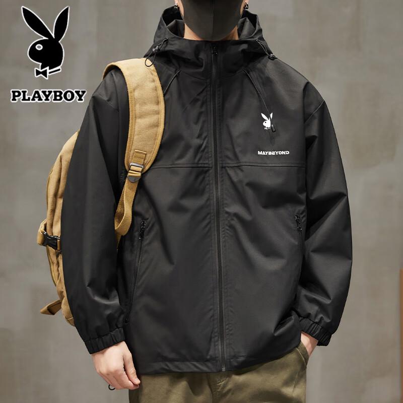 Playboy Men's Hooded Breathable Waterproof Casual Jacket
