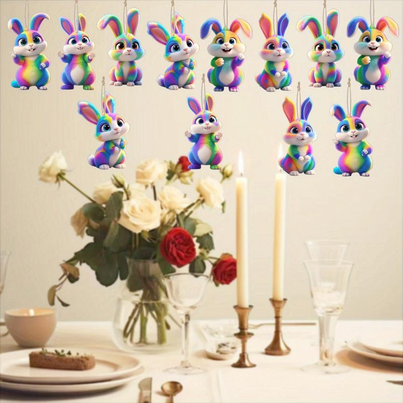 Décoration à suspendre d'intérieur en bois Fleur et Lapin de Pâques 24 pièces