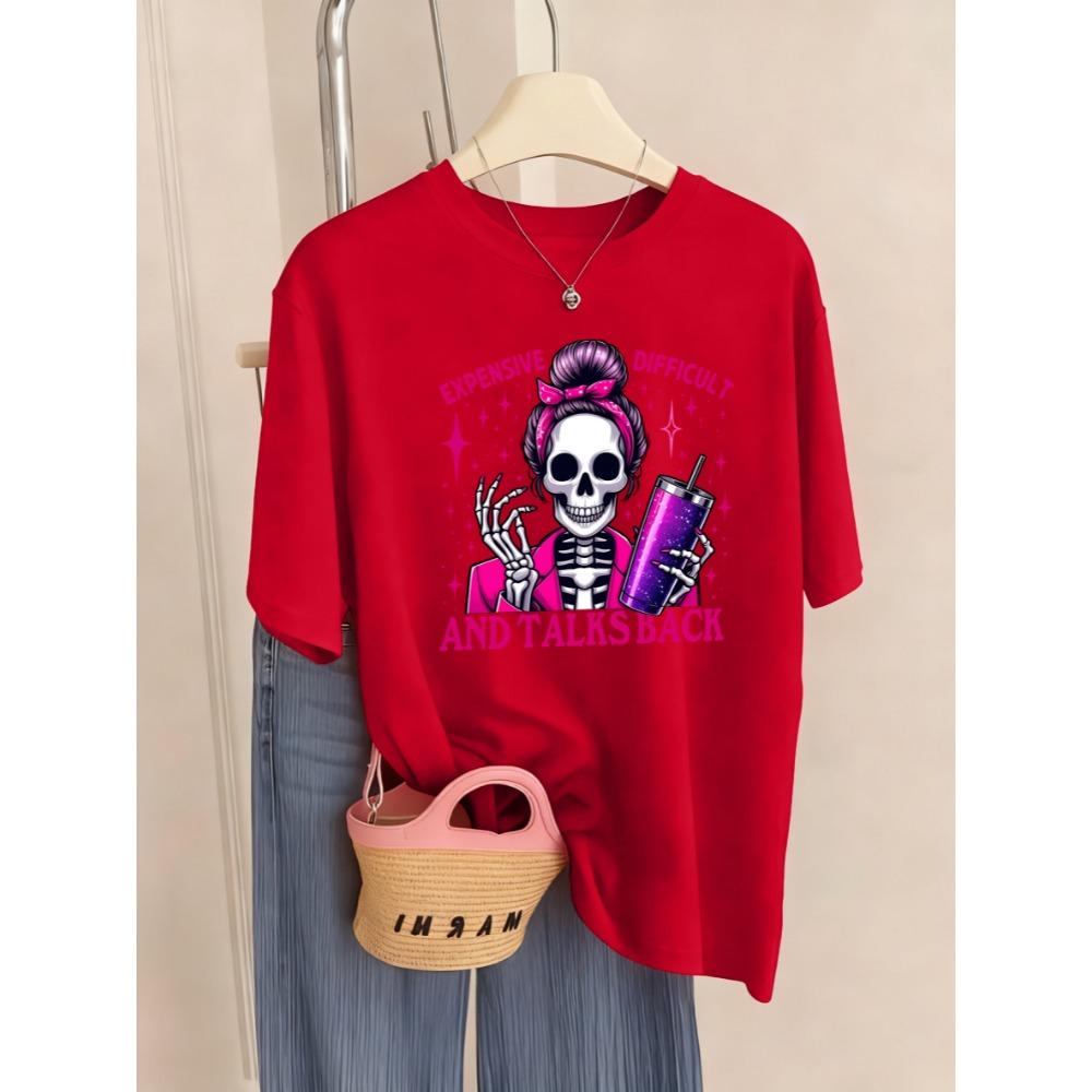 

Expensive Difficult Suit Skulls Pattern T-Shirts Women Crewneck Casual T Shirt Hip Hop Multicolor Tops Soft Short Sleeve 3XL