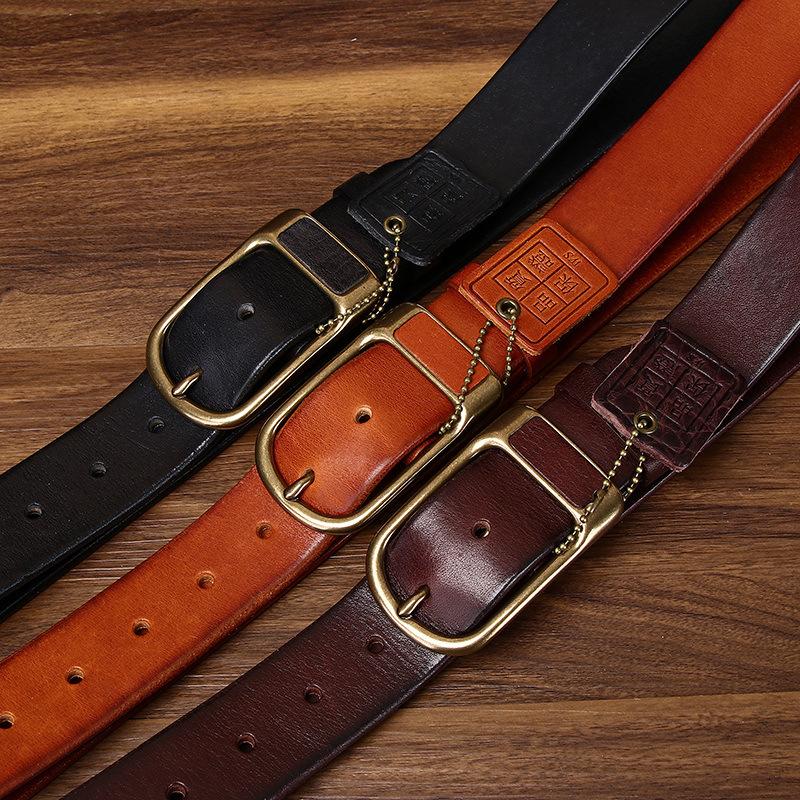 Dip-Dyed Wax Top Layer Vegetable Tanned Cowhide Water-Dyed Belt Men'S Genuine Leather Retro Trend Casual Jeans Belt Men