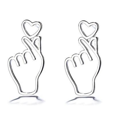 1 Pair Women Earring Solid Color Plated Replacement Heart Gesture Girls Ladies Eardrop Jewelry Ornament Birthday Gift