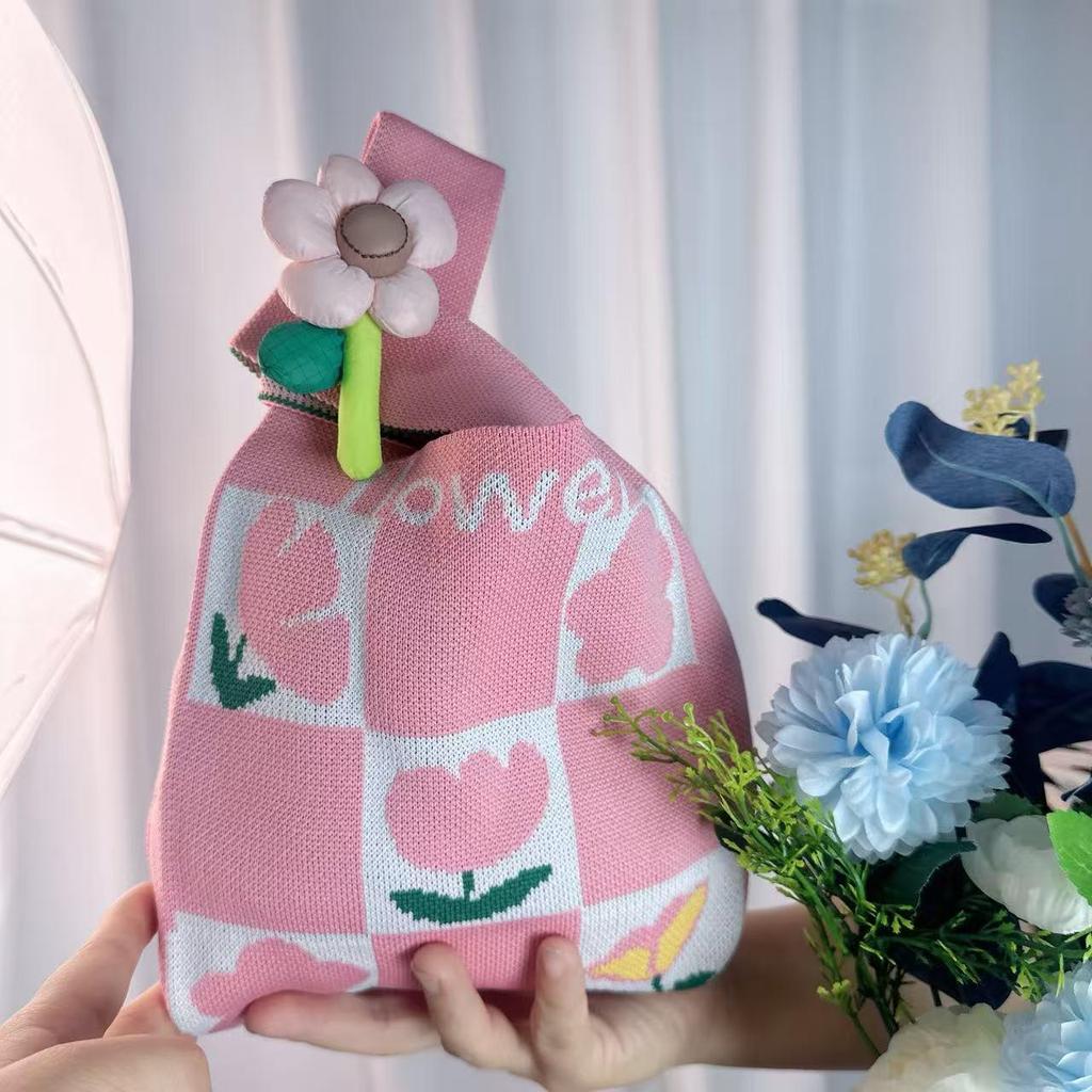 Handmade Cute Panda Knitted Tote - Versatile Women's Woven Handbag