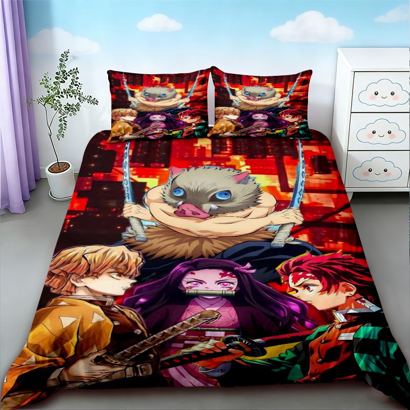 Duvet Cover New Japan Cartoon Anime Demon Slayer Bedding Set Printing Microfiber Bed Quilt Cover Set Pillowcases Soft Bed Linens