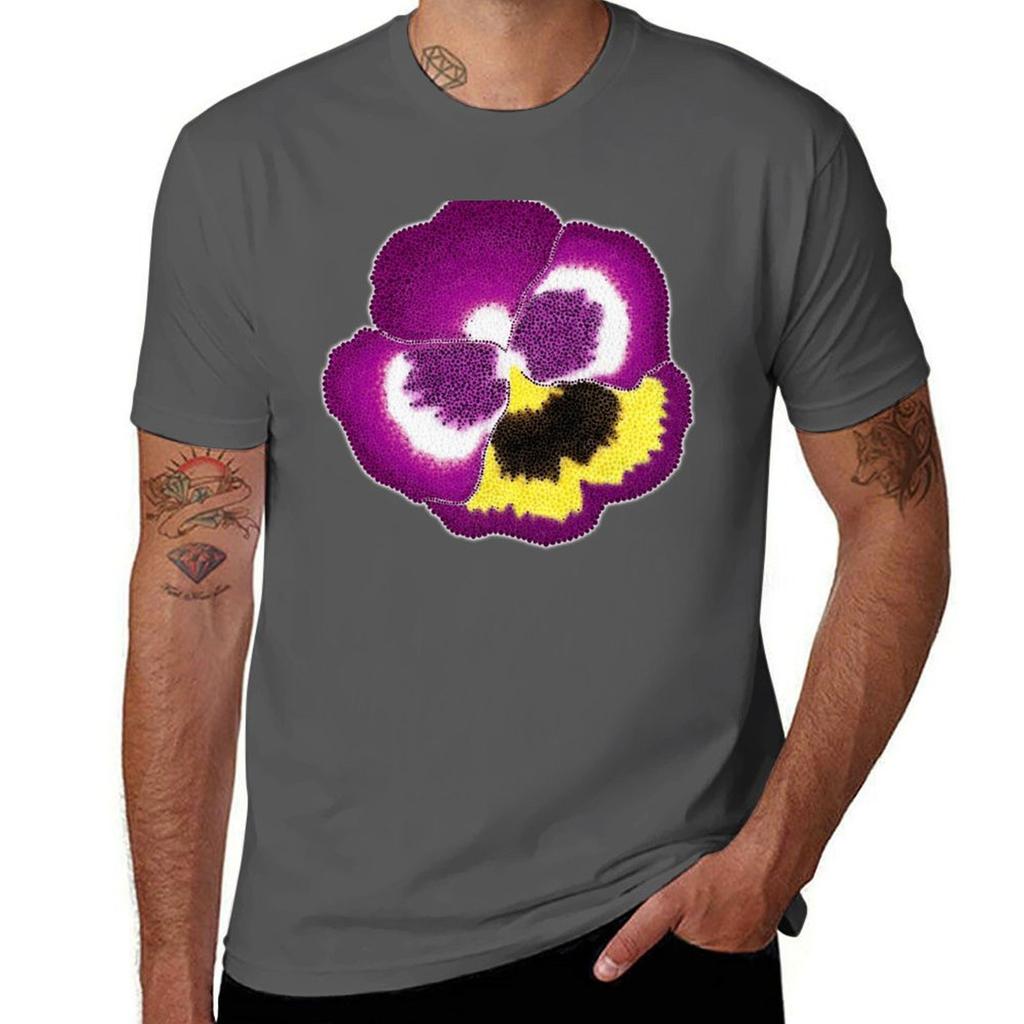 Purple Pansy Flower Tshirt Casual Minimalist Short Sleeve Top Tshirt