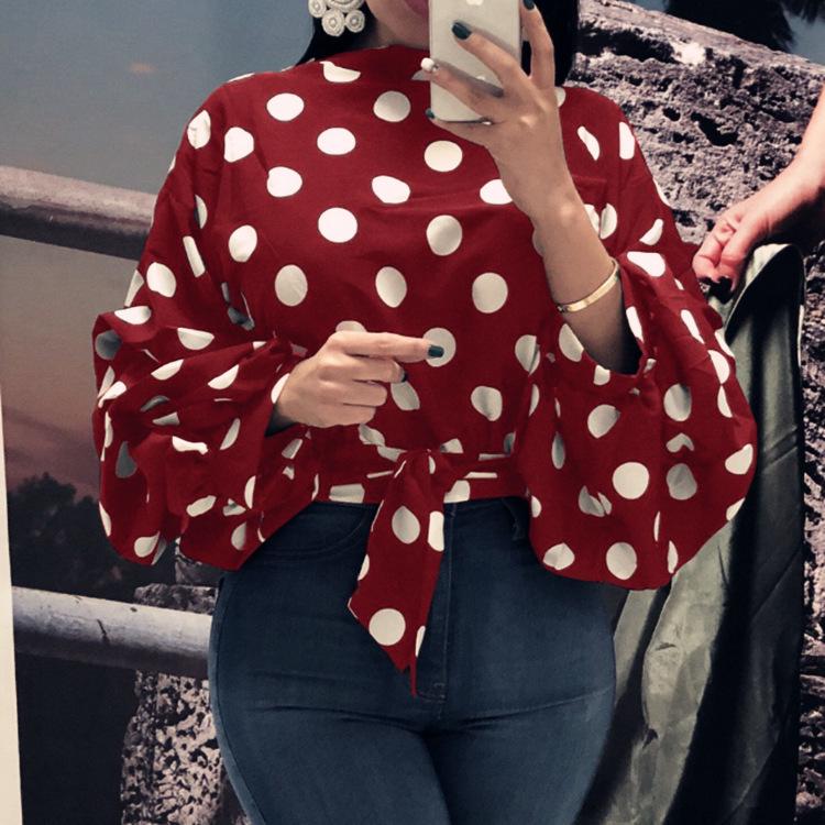 

Women s Lantern Sleeve Polka Dot Blouse 3XL синий