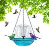 Hanging Glass Bird Bath with Solar Powered Fountain Outdoor Garden Water Feature for Attracting Wild Birds and Decoration