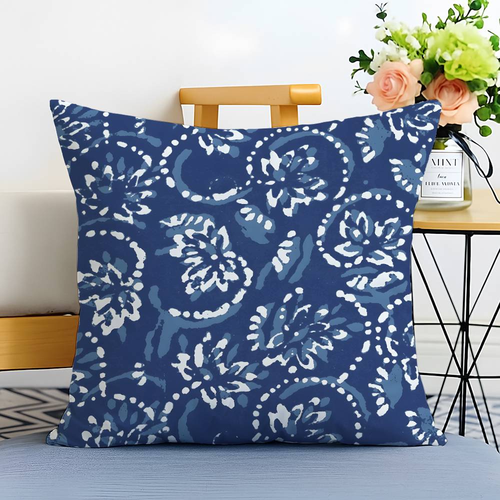 Elegant Blue Floral Pattern Pillow Case Printed Brushed Fleece Pillow Baby Skin-Touch Eco-Friendly Dye-Sublimat