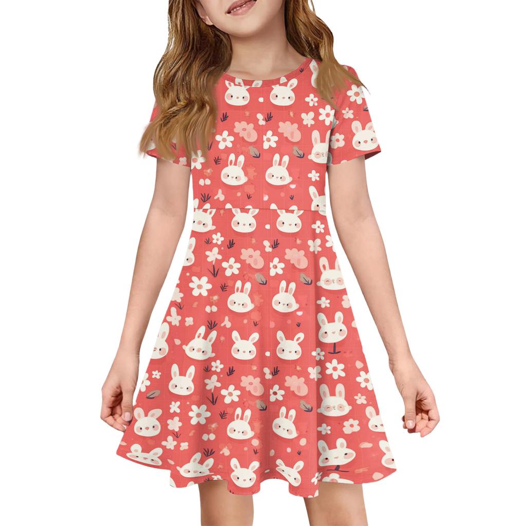 Girl Summer Dress Color & Print Short Sleeve Dress With Pocket Casual Dress Shorts Sleeve Party Dress Easter Day