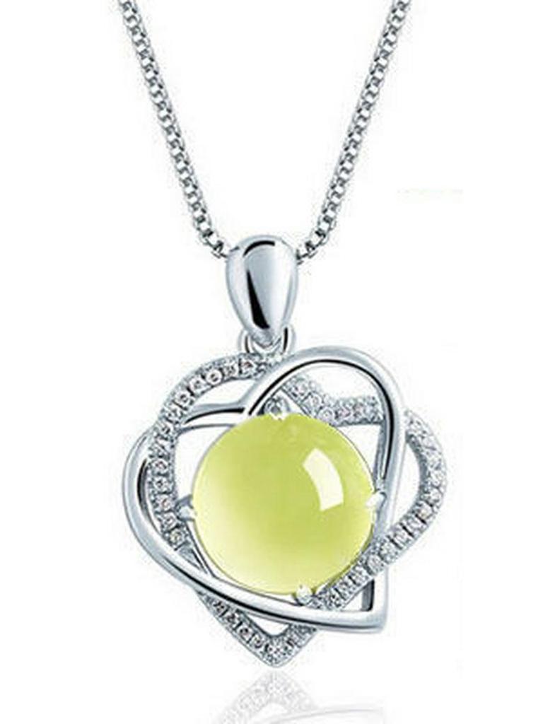 Silver Crystal Heart-Shaped Necklace with Grape Stone Pendant - Japanese and Korean Design