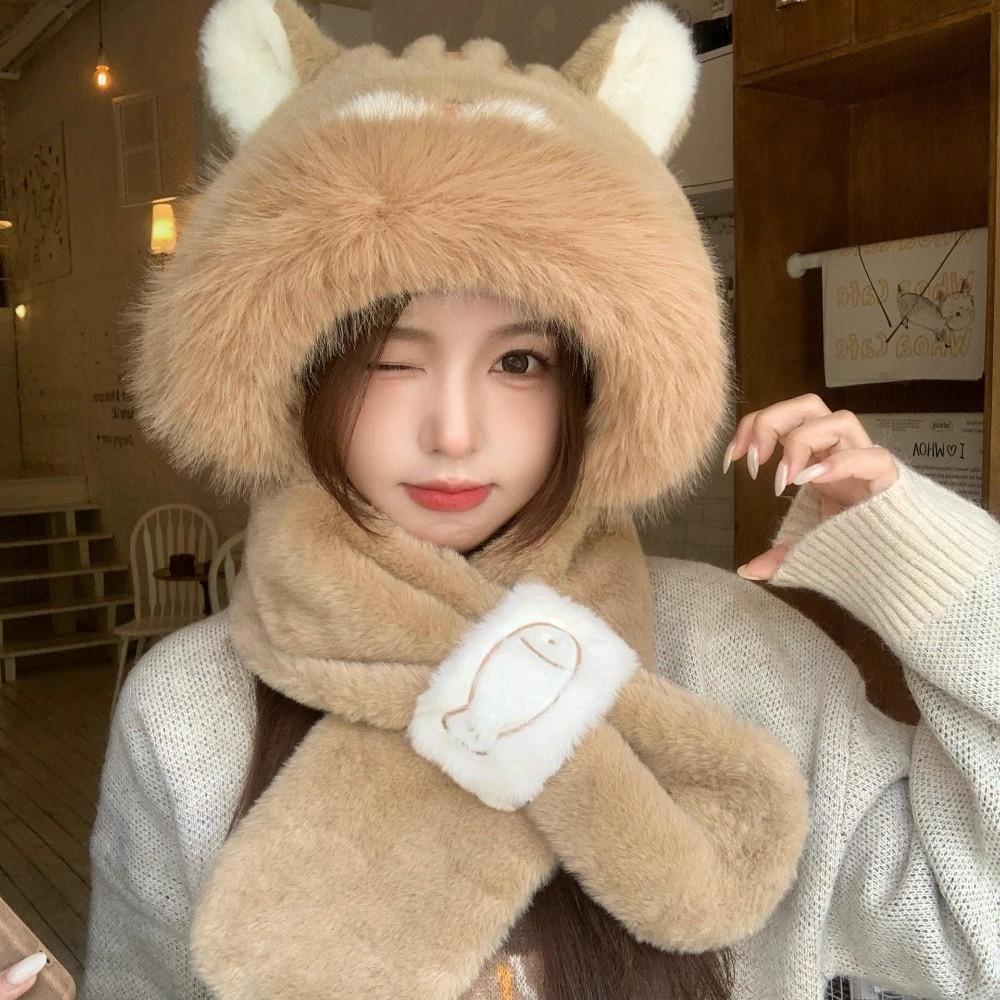 54cm-59cm Head Circumference Winter Ear Protection Hat Hat With Scarf Set Snow Activities