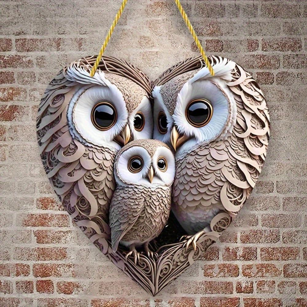 

1 enchanting owl family heart shape, suitable for wall decoration of homes, farmhouses, and doors чистий