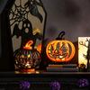 Halloween Pumpkin Lights Lantern, LED Light Up Hollow Ornament, Battery Operated Atmosphere Lighting Statue with Warm for Indoor Outdoor Party