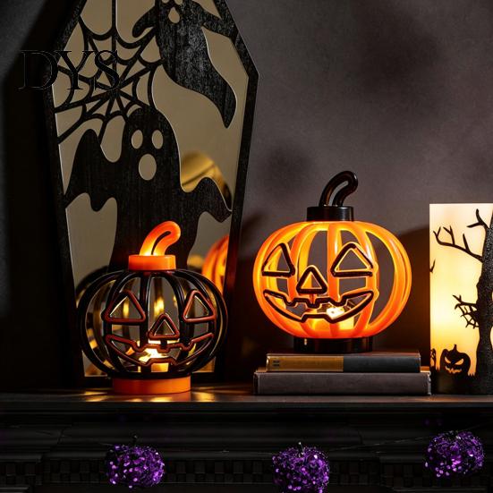 Halloween Pumpkin Lights Lantern, LED Light Up Hollow Ornament, Battery Operated Atmosphere Lighting Statue with Warm for Indoor Outdoor Party