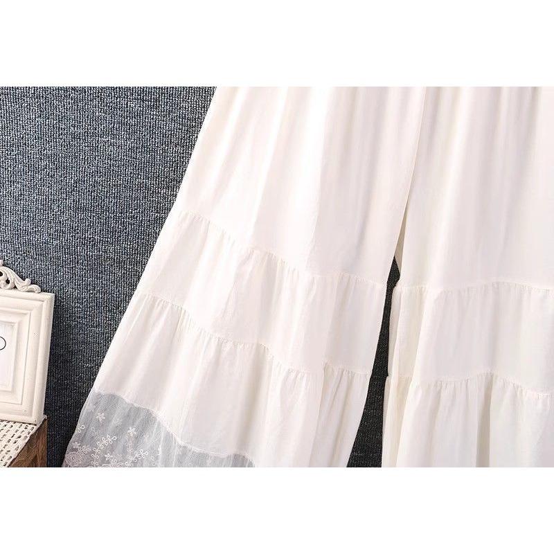 Sweet and Fresh Cropped Pants In Spring and Summer, Loose Oversized Embroidered Patchwork Lace Solid Color Micro Flared Pants
