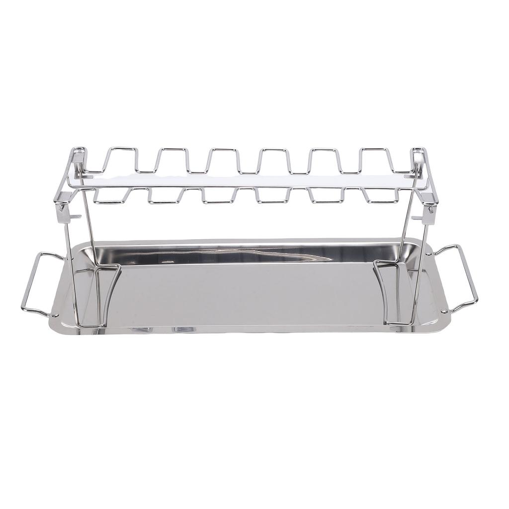 Chicken Leg Grill Rack with Drip Tray Foldable 12 Slots Stainless Steel BBQ Drumstick Holder Stand for Ovens Grills Smoker