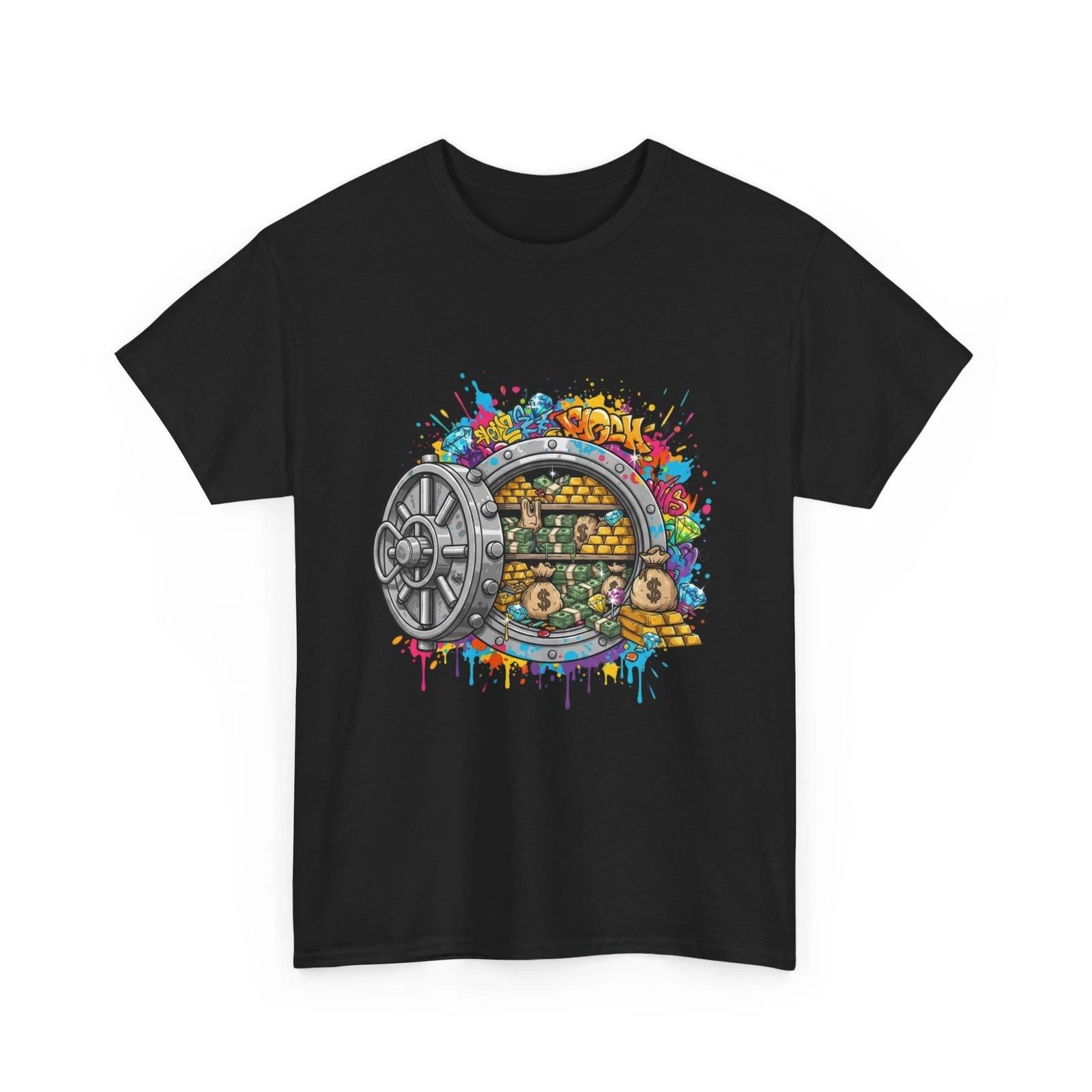

Bank Vault of Cash Tee | Colorful Stash Illustration, Gold Money Cool T-Shirt 3XL
