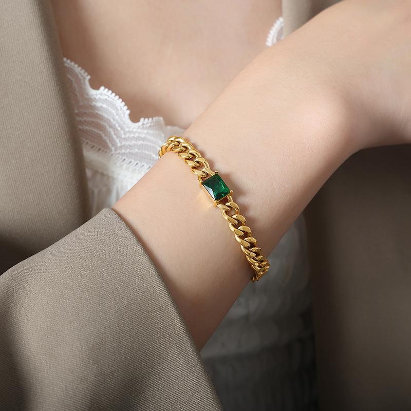 

Барокко Изумруд Цирконий Свет Роскошь Толстая Цепочка Ожерелье Ниша Ретро Браслет Универсальная Ключичная Цепочка Для Женщин